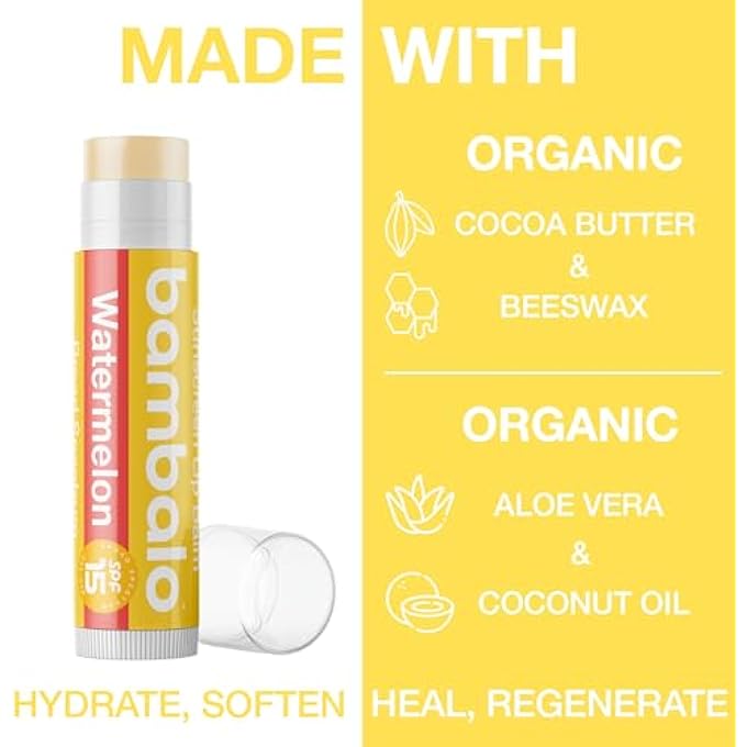 Bambalo 4-PACK VARIETY SPF 15 LIP BALM - ORGANIC INGREDIENTS, BROAD SPECTRUM UVA/UVB PROTECTION - HYDRATING & MOISTURIZING, USA MADE - Image 3